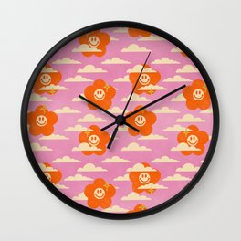 Cute Retro Smiley Flowers Pattern (pink & orange) Wall Clock