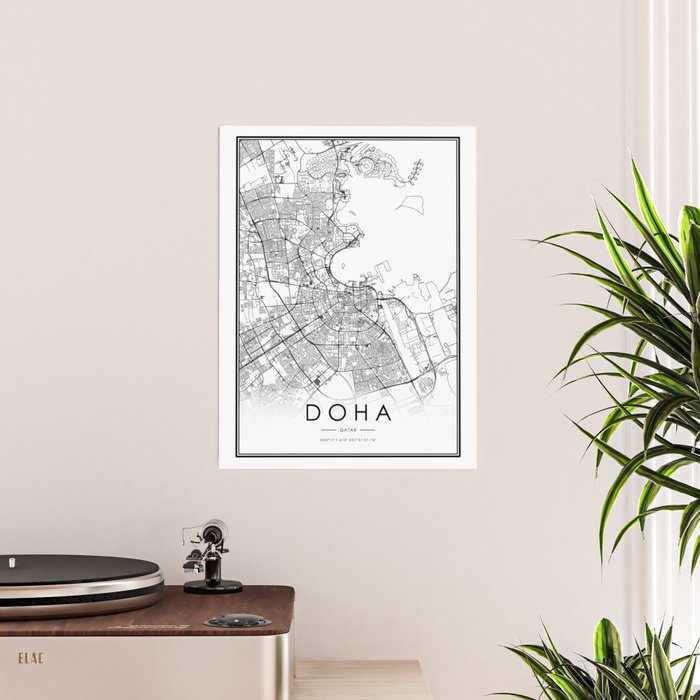 Doha City Map Qatar White and Black Poster by 23maps | Society6