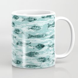 Teal Blu Watercolor Fish Under the Sea Coastal Marine Pattern. Rustic Wet Wash Beach Decor Design - 2 Mug