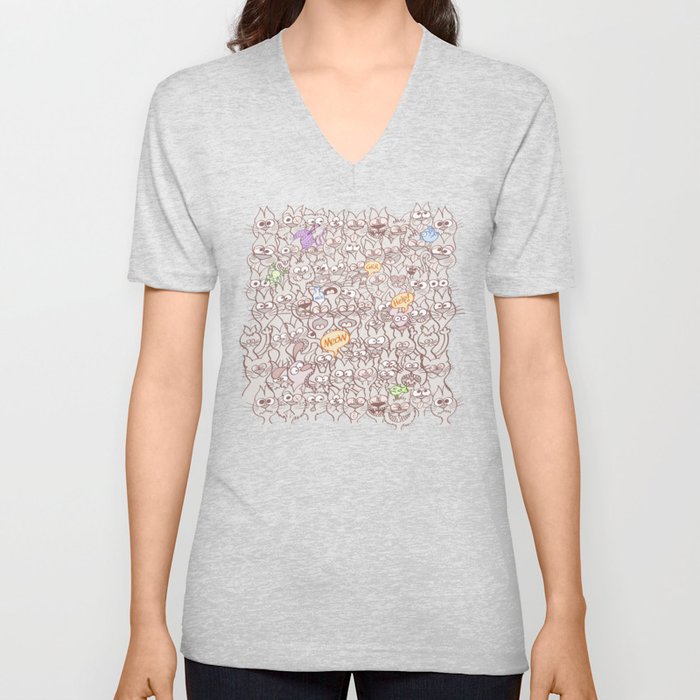 Seamless pattern world crowded with funny cats V Neck T Shirt