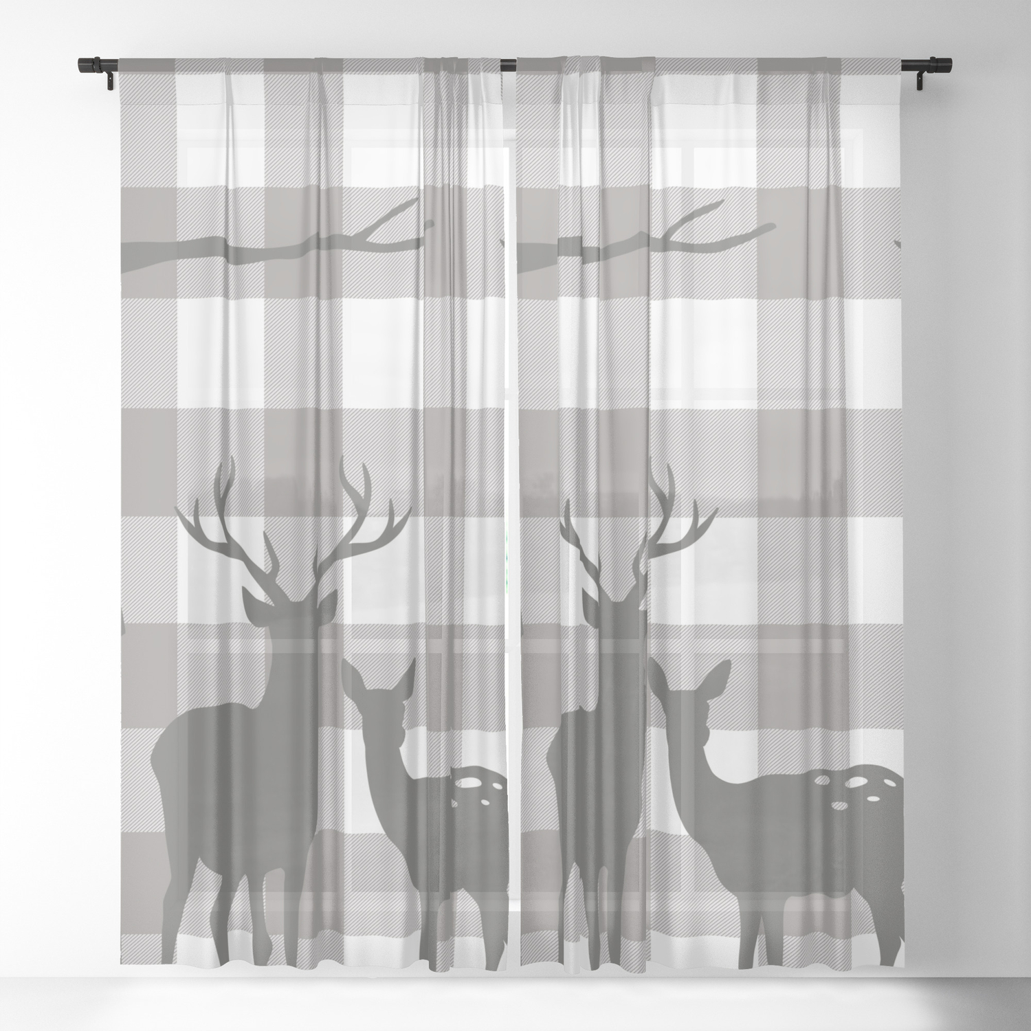 Deer Birch Grey Plaid Sheer Curtain By Christyne Society6