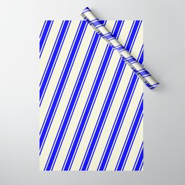 [ Thumbnail: Beige and Blue Colored Lined/Striped Pattern Wrapping Paper ]