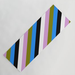 [ Thumbnail: Eye-catching Plum, Green, Blue, Black, and White Colored Stripes Pattern Yoga Mat ]
