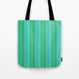 [ Thumbnail: Turquoise and Sea Green Colored Lined Pattern Tote Bag ]