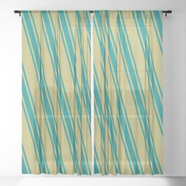 [ Thumbnail: Dark Khaki and Dark Cyan Colored Pattern of Stripes Sheer Curtain ]
