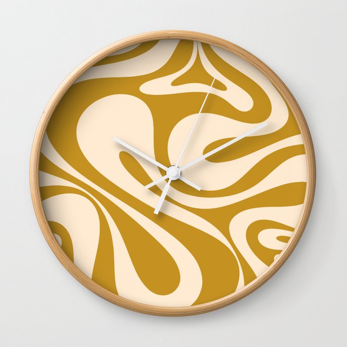Mod Swirl Retro Abstract Pattern in Mustard and Cream Wall Clock