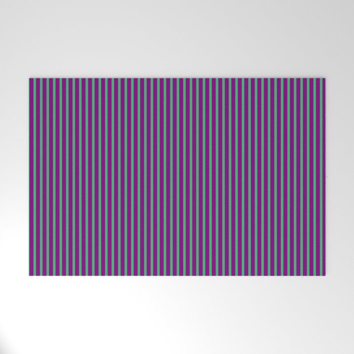 Sea Green and Purple Colored Striped/Lined Pattern Welcome Mat