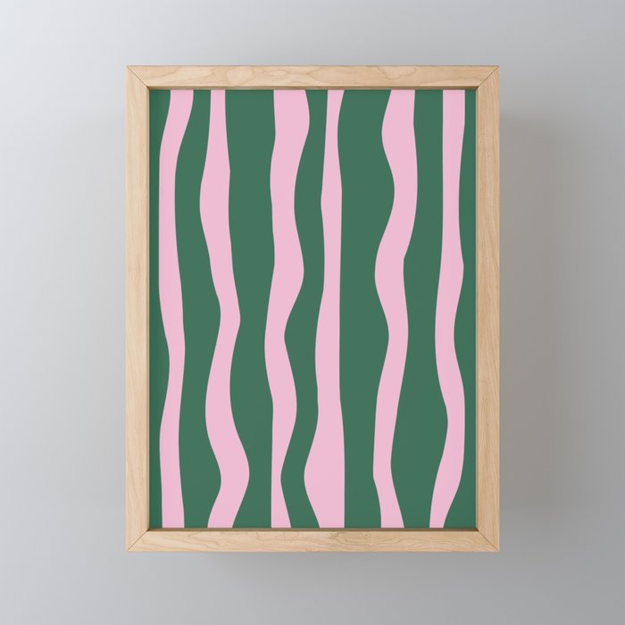 Vertical Lines - Pink Green Framed Mini Art Print