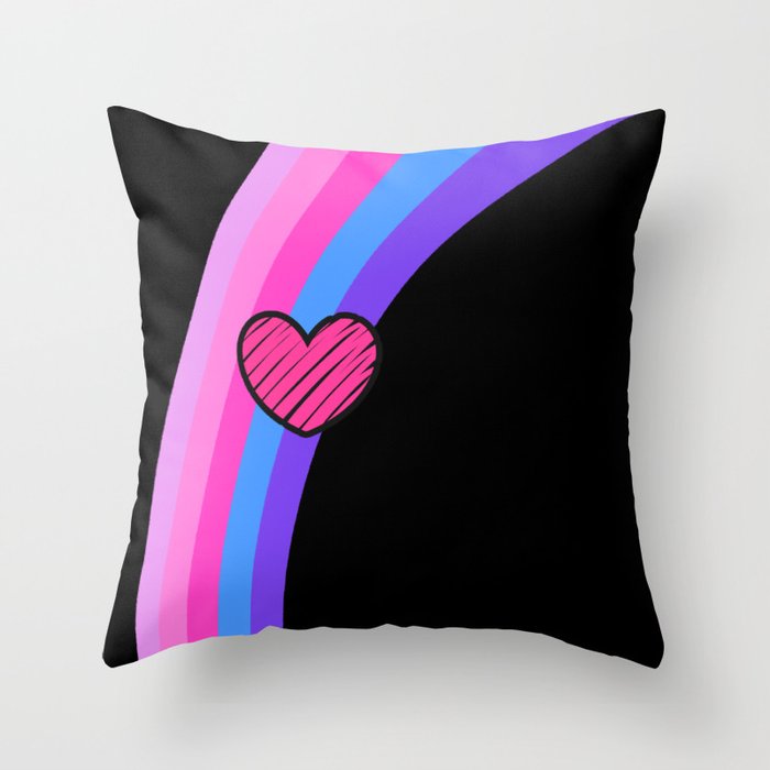 Scribbly Heart Magenta Rainbow Throw Pillow