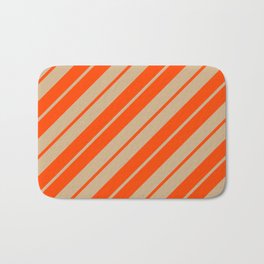 [ Thumbnail: Red & Tan Colored Stripes/Lines Pattern Bath Mat ]
