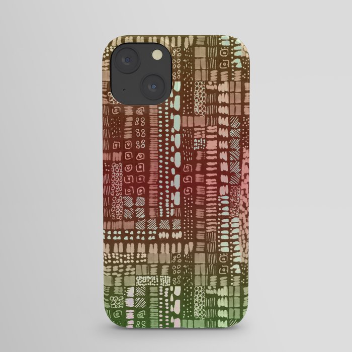 peach and green batik inspired ink marks hand-drawn collection iPhone Case