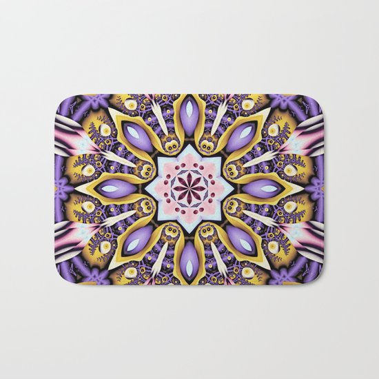 Kaleidoscope in purple, pink, gold and blue Bath Mat