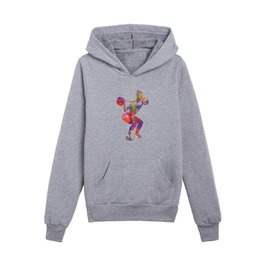 Young man practices fitness in watercolor Kids Pullover Hoodies