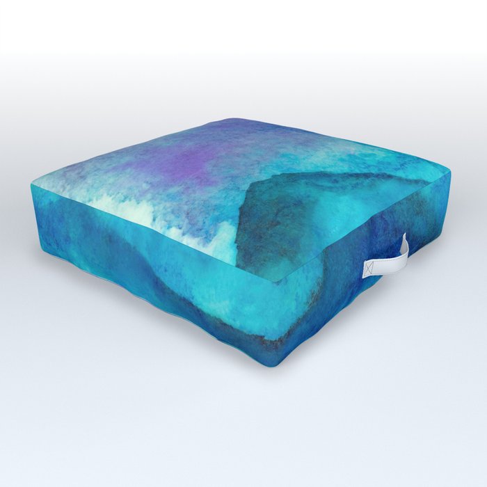 Turquoise Blue Mountain Range Outdoor Floor Cushion