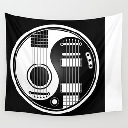 White and Black Acoustic Electric Yin Yang Guitars Wall Tapestry