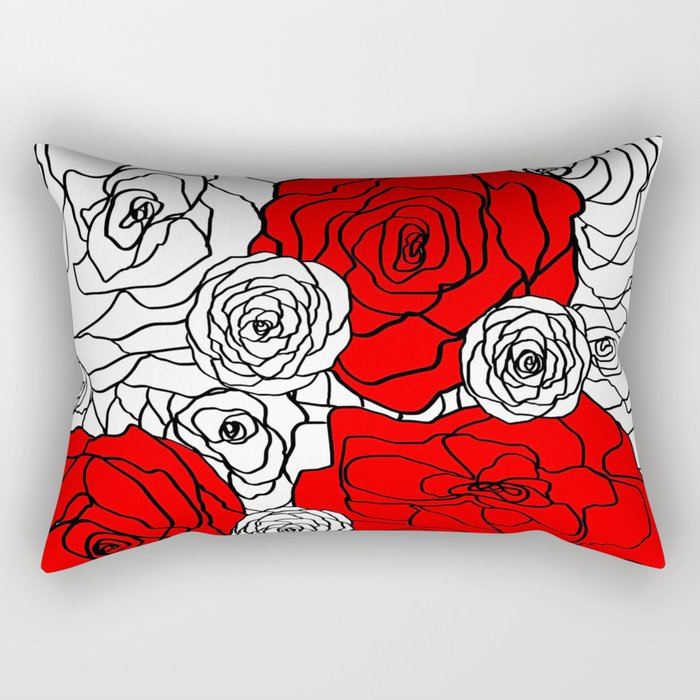 White & Red Rose Bush Rectangular Pillow