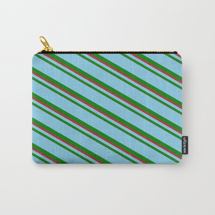 Sky Blue, Green, and Brown Colored Lines/Stripes Pattern Carry-All Pouch