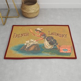 French Laundry Vintage Advertisement Rug | French, Madam, Laundry, Wash, Dry, Madamoiselle, Rinse, Drawing, Woman, Clothes 