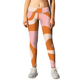 Liquid Swirl Retro Abstract Pattern in Orange Pink Cream Leggings | Joyful, Boho, Abstract, Pattern, Cool, Digital, Retro, 60S, Cheerful, Painting 