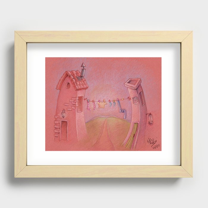 Houses in the sunset Recessed Framed Print