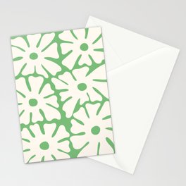 Mid-Century Flowers in Green & White Stationery Card