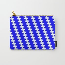 [ Thumbnail: Blue & Mint Cream Colored Striped/Lined Pattern Carry-All Pouch ]