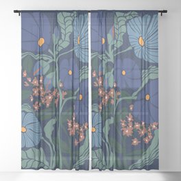 Klimt flower dark blue Sheer Curtain