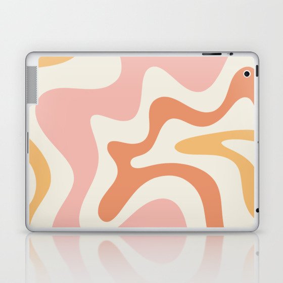 Retro Liquid Swirl Abstract Pattern Square Blush Cream Cantaloupe Mustard Laptop & iPad Skin