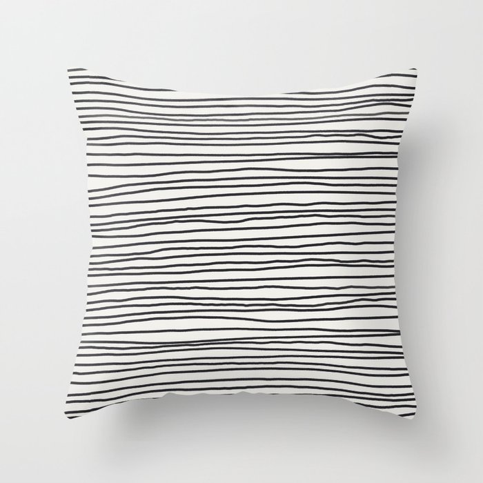 Hand-drawn Stripes in Black and White Throw Pillow
