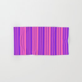[ Thumbnail: Hot Pink and Purple Colored Striped/Lined Pattern Hand & Bath Towel ]