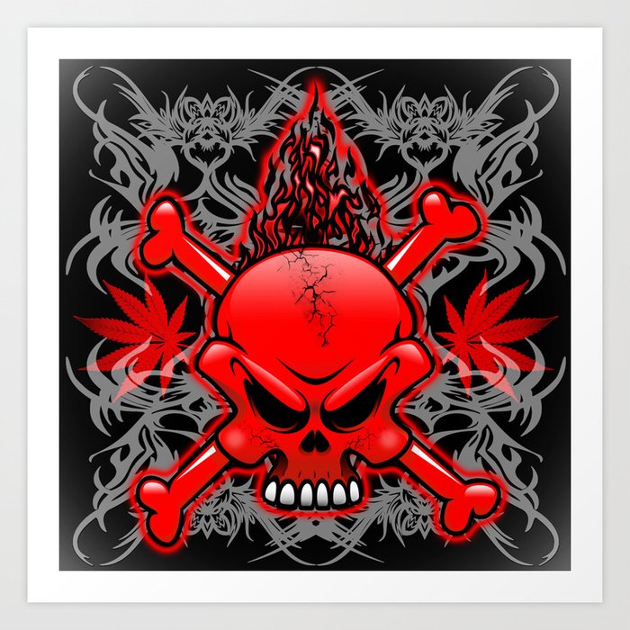 Red Fire Skull With Tribal Tattoos Art Print By Bluedarkatlem Society6