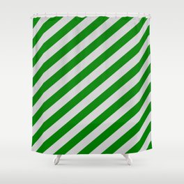 [ Thumbnail: Light Gray and Green Colored Stripes/Lines Pattern Shower Curtain ]