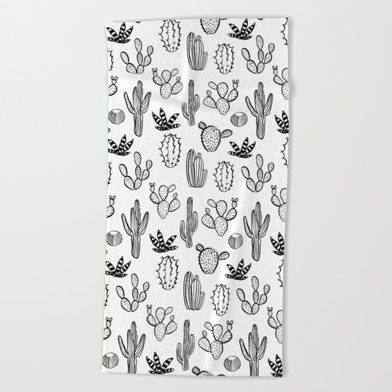 Cactus desert southwest palm springs festival house plant succulent terrarium black and white art Beach Towel