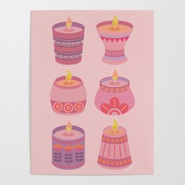 Decorative Candle Collection - Pink, Purple, Orange Poster