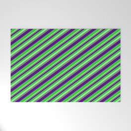 [ Thumbnail: Green, Gray, Indigo, and Lime Green Colored Stripes Pattern Welcome Mat ]