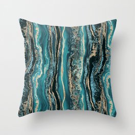 Turquoise Gold Sparkling Luxury Marble Gemstone Art Throw Pillow