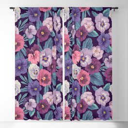 Colorful pansies on deep violet Blackout Curtain