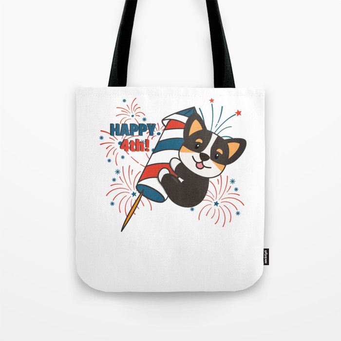 Corgi For The Fourth Of July Fireworks Rocket Tote Bag