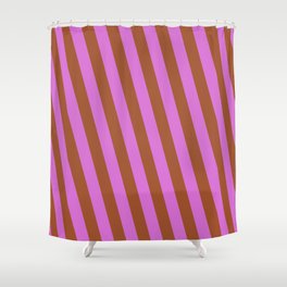[ Thumbnail: Orchid and Sienna Colored Stripes/Lines Pattern Shower Curtain ]