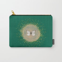 Hand-Drawn Butterfly and Gold Circle Frame on Empire Dark Green Carry-All Pouch