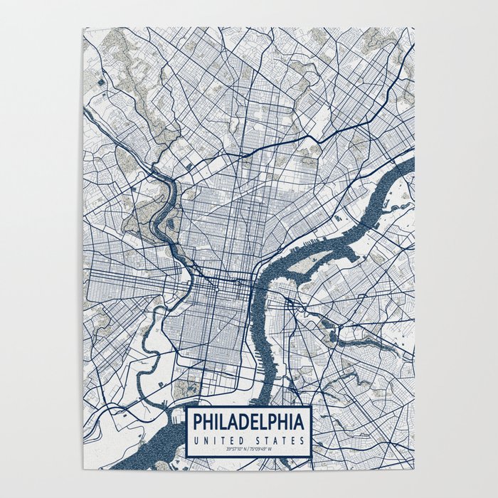 Philadelphia City Map of Pennsylvania - Philadelphia City Map Of Pennsylvania Usa Coastal Posters