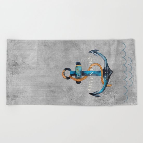 Maritime Design- Nautic Anchor Navy Marine Beach Beach Towel