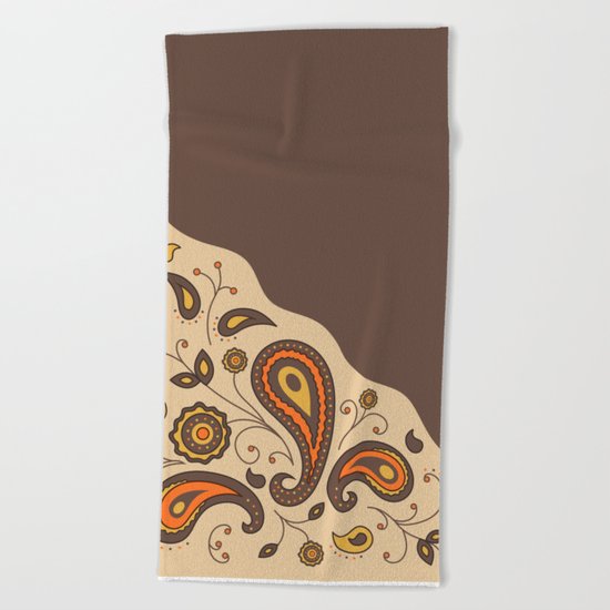 Paisley Brown Pattern Beach Towel