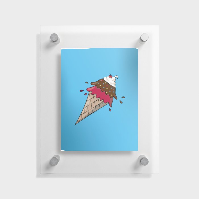 Yummy Ice Cream Cone Pattern on Striped Background Floating Acrylic Print