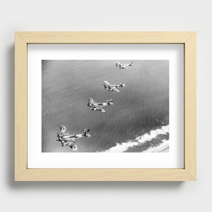 Bristol Beaufort Torpedo Bombers Flying Over Coastline - WW2 - 1942 Recessed Framed Print