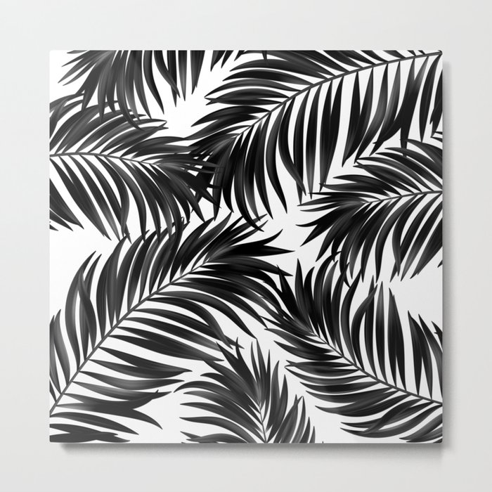 Palm Tree Fronds Black on White Maui Hawaii Tropical Graphic Design Metal Print