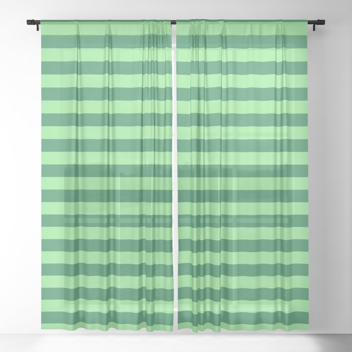 Sea Green & Light Green Colored Striped/Lined Pattern Sheer Curtain