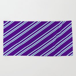 [ Thumbnail: Turquoise & Indigo Colored Striped Pattern Beach Towel ]