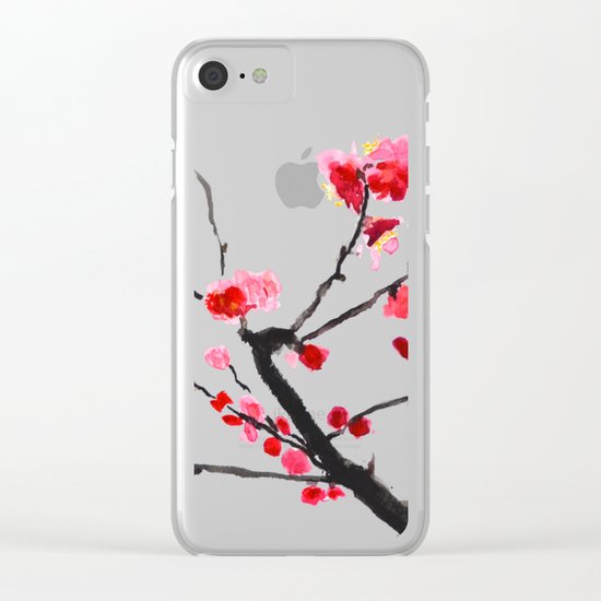 red plum flower red background Clear iPhone Case