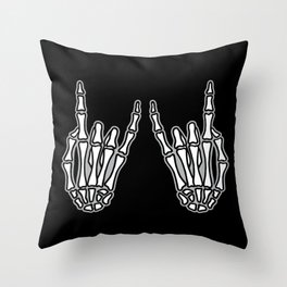 Skeleton hands, rock and roll sign Throw Pillow